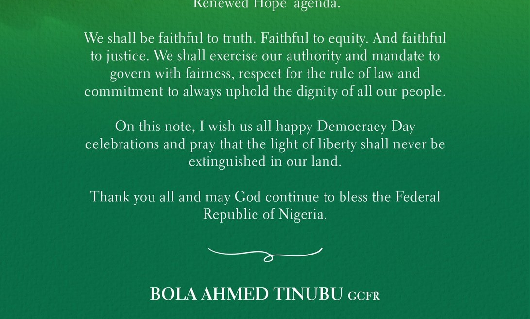 Presido Tinubu salute MKO Abiola for him Democracy Day Speech